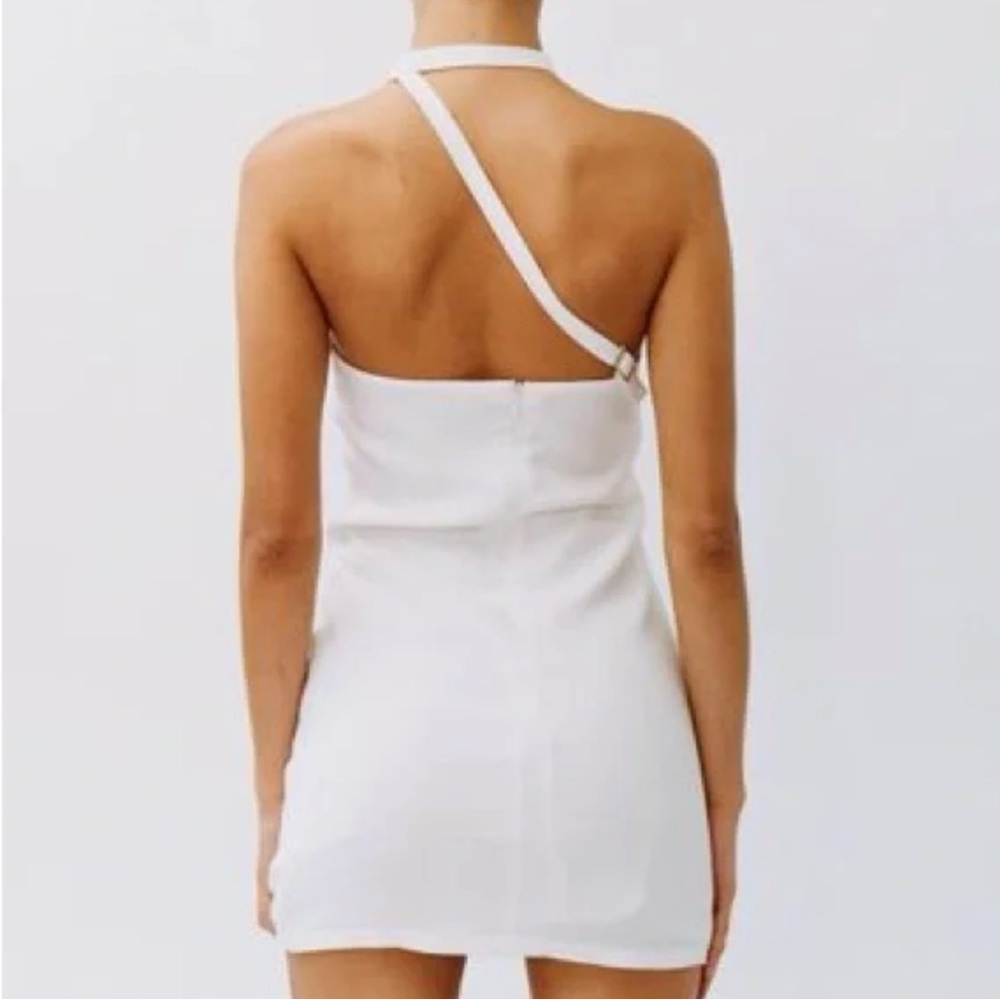 With Jean White Asymmetric Halter Mini Dress - Picture 2 of 7